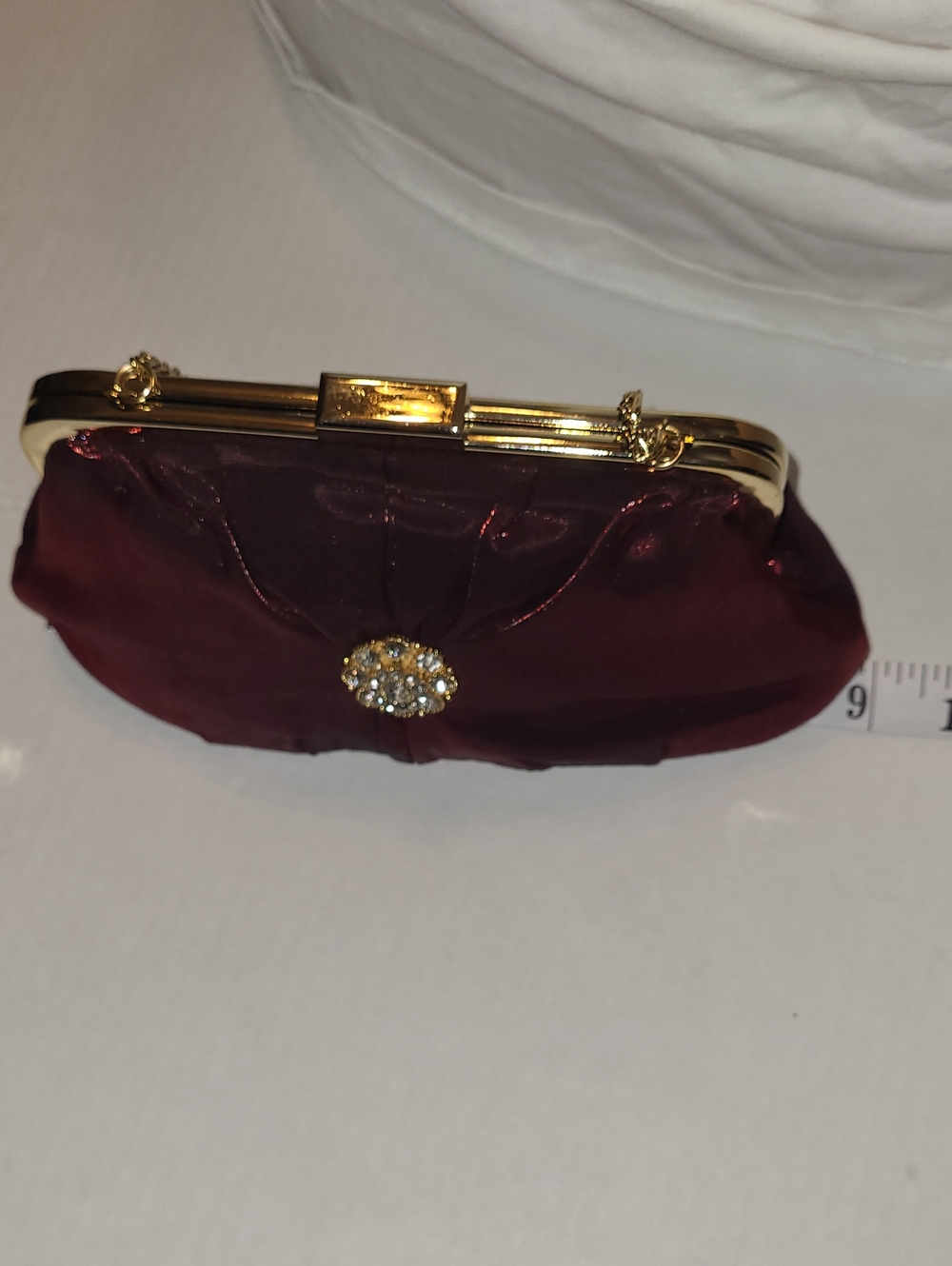 Elegant Burgundy Evening Clutch with Gold Chain - Picture 7 of 13